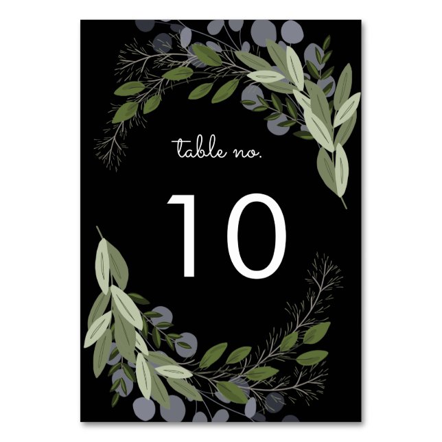 Midnight Wedding Sprigs Table No. Card (Front)