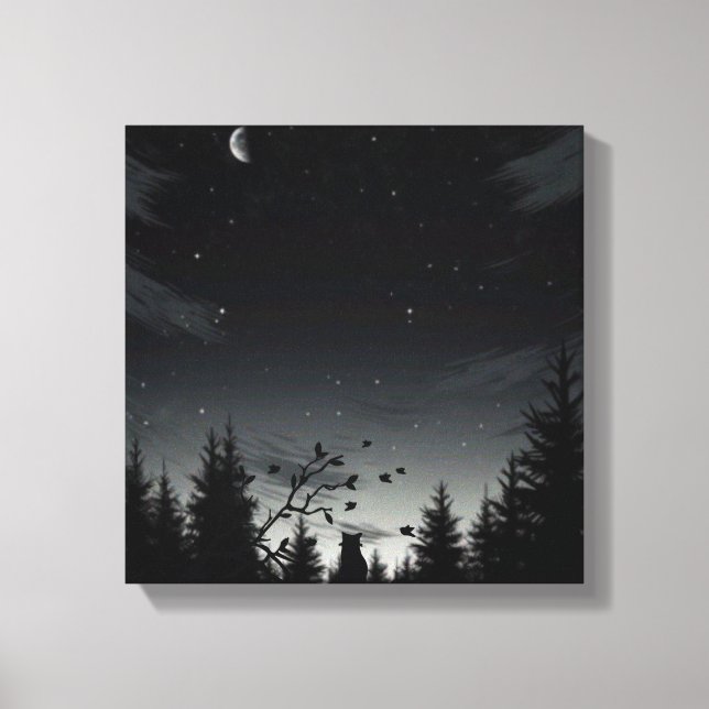 Midnight Whispers: Cat Under the Stars Canvas Print (Front)