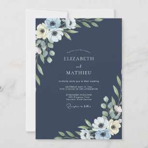 Midnight White Anemone Wedding Invitation