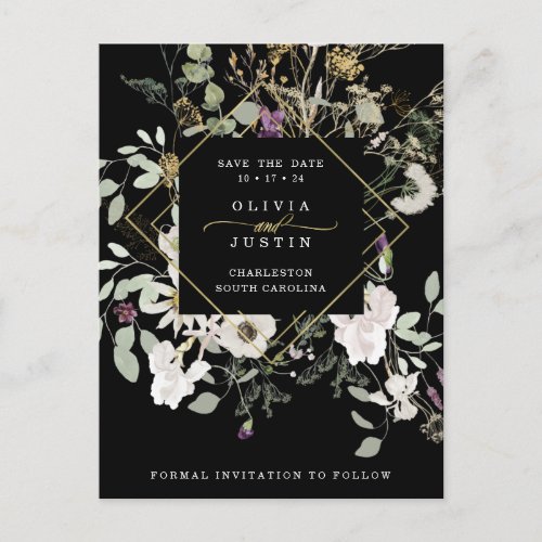 Midnight Wildflowers  Geometric Save the Date Announcement Postcard