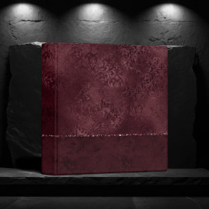 Midnight Wine Romance   Dark Satiny Grunge Damask 3 Ring Binder