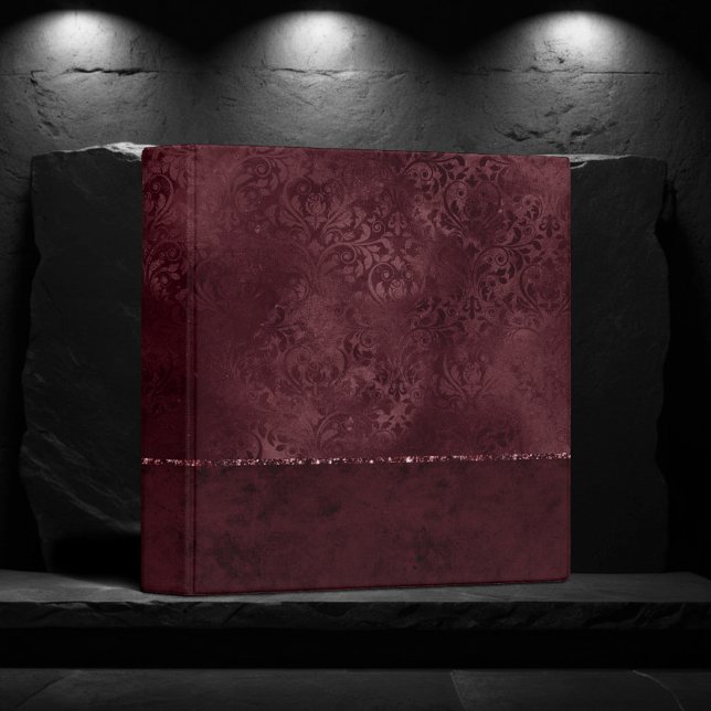 Midnight Wine Romance | Dark Satiny Grunge Damask 3 Ring Binder (Creator Uploaded)