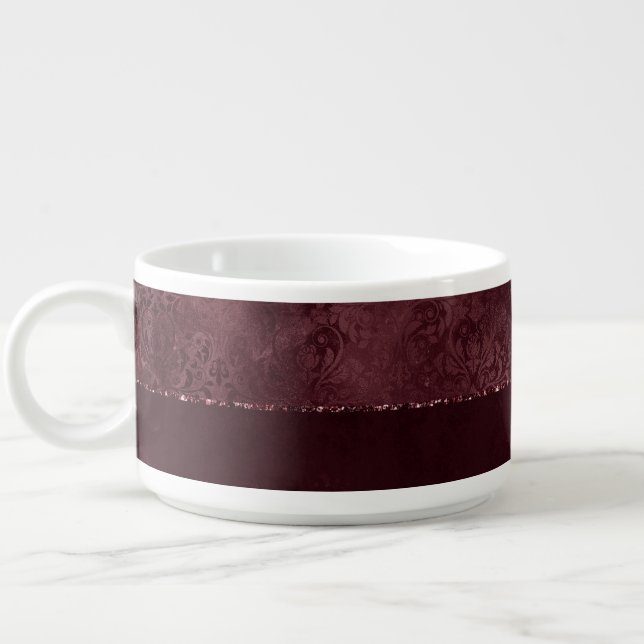 Midnight Wine Romance | Dark Satiny Grunge Damask Bowl (Right)