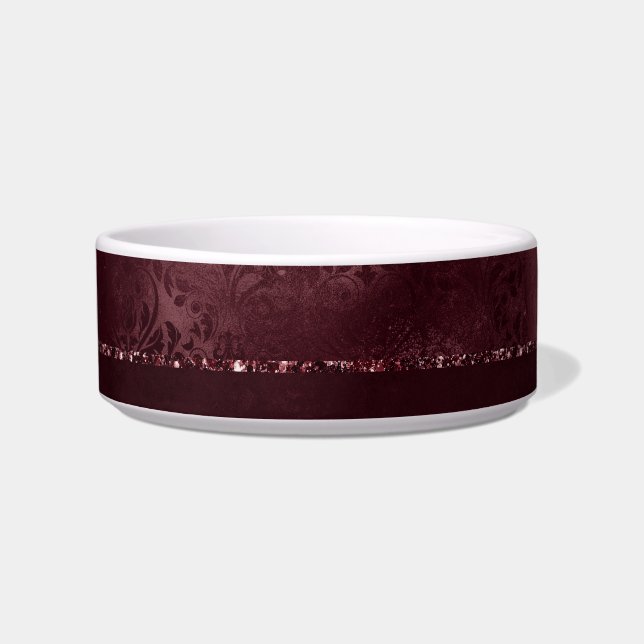 Midnight Wine Romance | Dark Satiny Grunge Damask Bowl (Front)