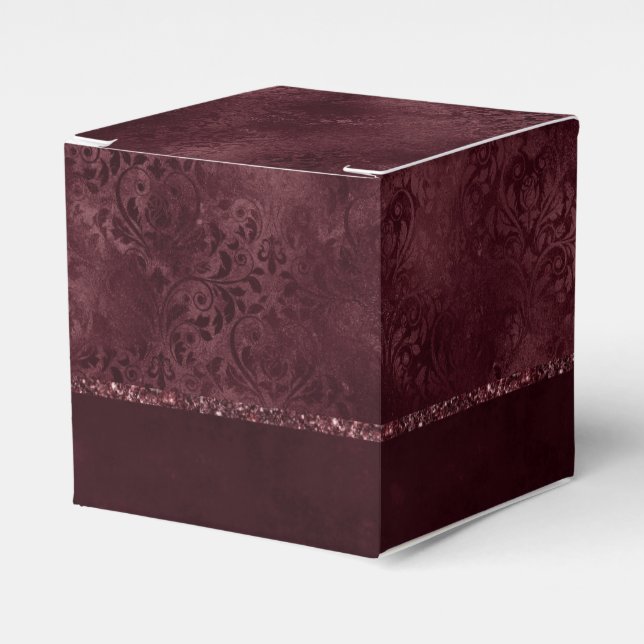 Midnight Wine Romance | Dark Satiny Grunge Damask Favor Boxes (Front Side)