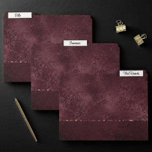 Midnight Wine Romance Dark Satiny Grunge Damask File Folder