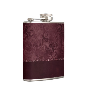 Midnight Wine Romance   Dark Satiny Grunge Damask Flask