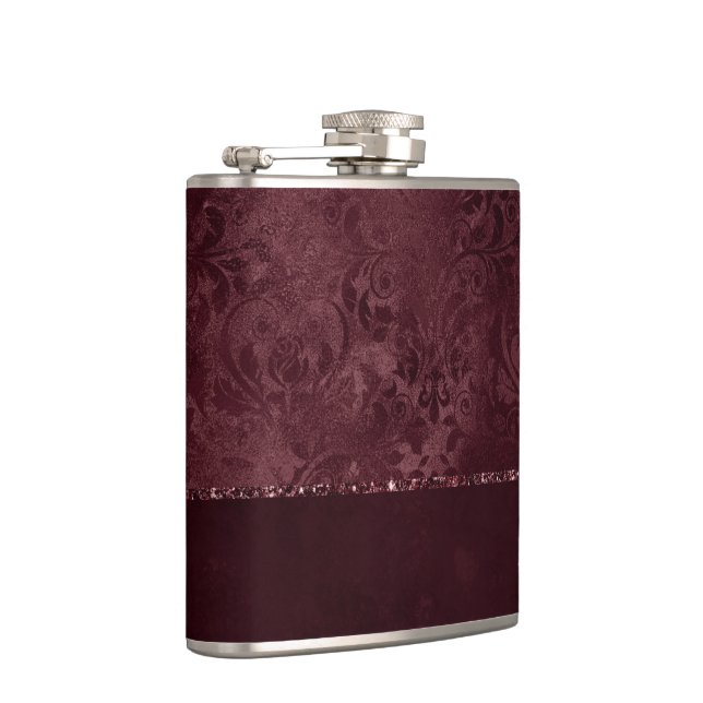 Midnight Wine Romance | Dark Satiny Grunge Damask Flask (Right)