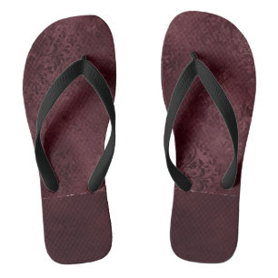 Midnight Wine Romance   Dark Satiny Grunge Damask Flip Flops
