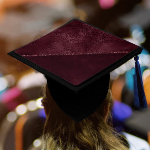 Midnight Wine Romance Dark Satiny Grunge Damask Graduation Cap Topper