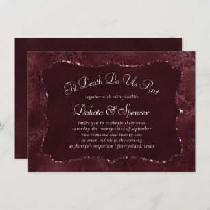 Midnight Wine Romance Dark Satiny Grunge Damask Invitation