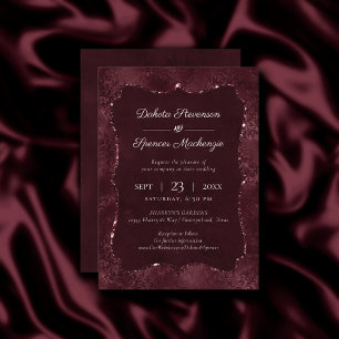 Midnight Wine Romance Dark Satiny Grunge Damask Invitation