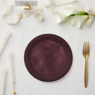 Midnight Wine Romance   Dark Satiny Grunge Damask Paper Plates