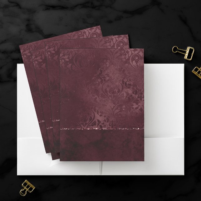 Midnight Wine Romance | Dark Satiny Grunge Damask Pocket Folder (Creator Uploaded)