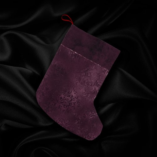 Midnight Wine Romance  Dark Satiny Grunge Damask Small Christmas Stocking