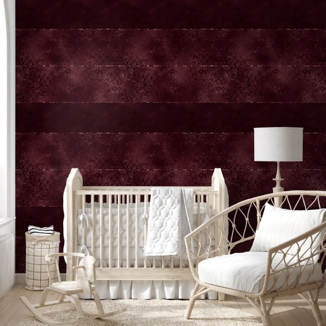 Midnight Wine Romance | Dark Satiny Grunge Damask Wallpaper (Kids)