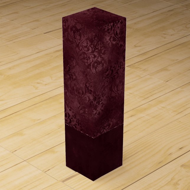 Midnight Wine Romance | Dark Satiny Grunge Damask Wine Box (Front)