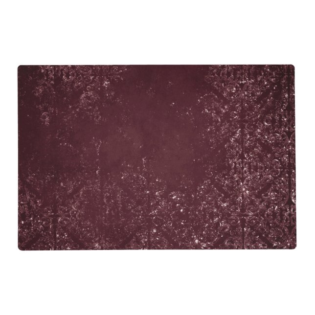 Midnight Wine Romance | Satiny Grunge Damask Placemat (Front)