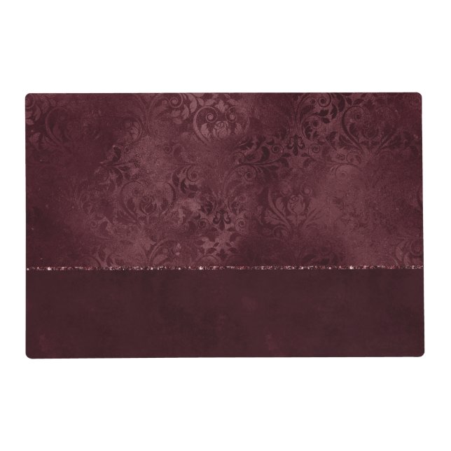 Midnight Wine Romance | Satiny Grunge Damask Placemat (Front)