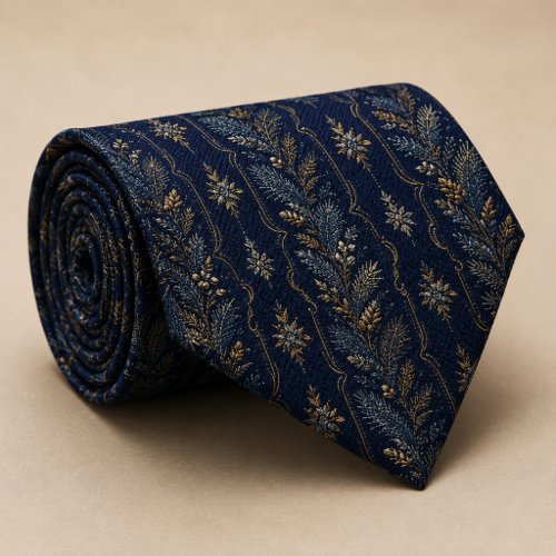 Midnight Winter Botanical Luxury Wedding Neck Tie