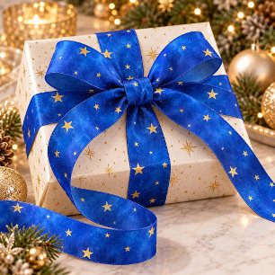 Midnight Wishes Blue & Gold Starry Sky Ribbon
