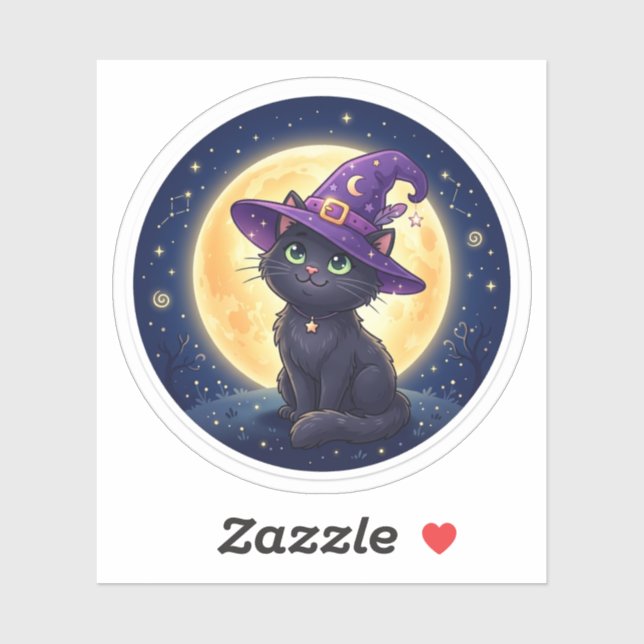 Midnight Witch Black Cat Oversized Hat Halloween Sticker (Sheet)