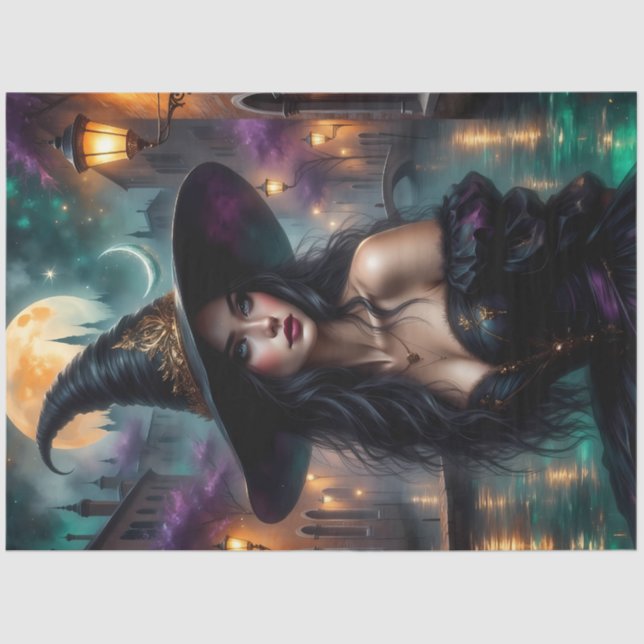 Midnight Witch in Moonlit Venice with Gothic Charm Tissue Paper (Front)