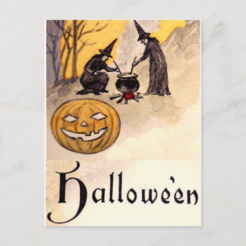 Midnight WitchingVintage Halloween Card Postcard