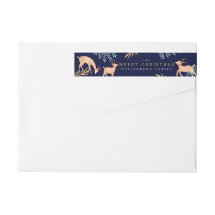 Midnight Woodland Forest Reindeer & Christmas Tree Wrap Around Label