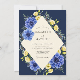 Midnight Yellow Anemone Wedding Invitation