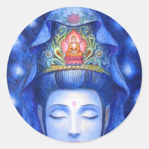 Midnight Zen Meditation Kuan Yin Classic Round Sticker