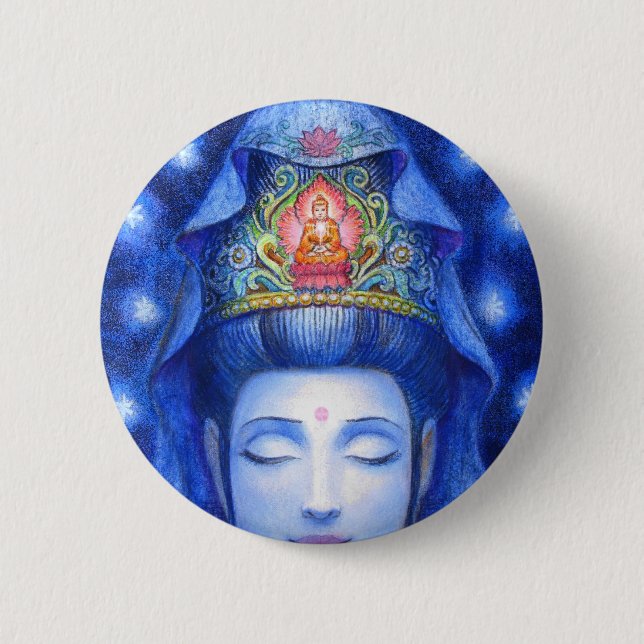 Midnight Zen Meditation Kuan Yin Pinback Button (Front)