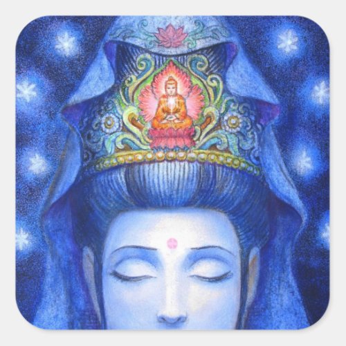 Midnight Zen Meditation Kuan Yin Square Sticker