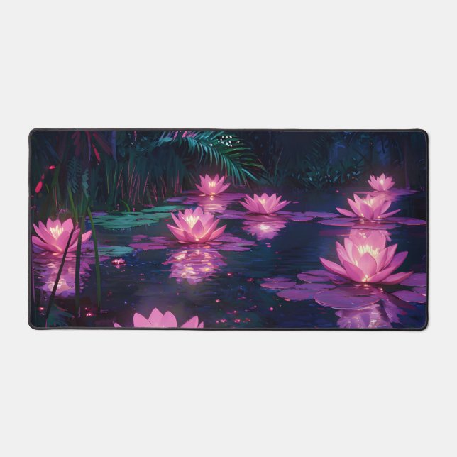 Midnight Zen Nature Pink Lotus Pond Desk Mat (Front)