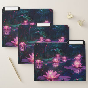 Midnight Zen Nature Pink Lotus Pond File Folder