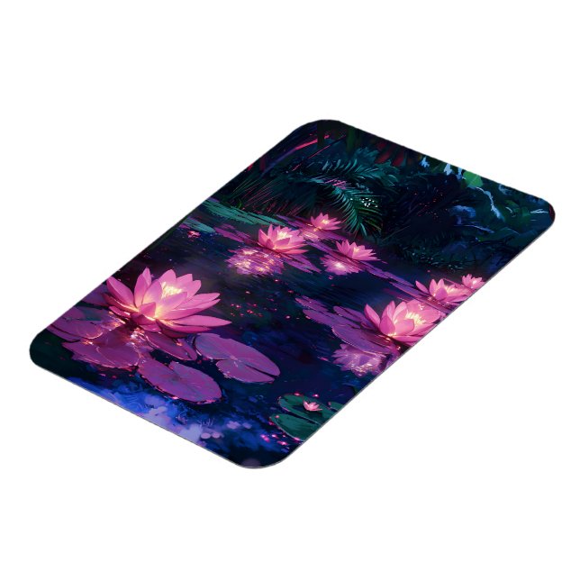 Midnight Zen Nature Pink Lotus Pond Magnet (Left Side)