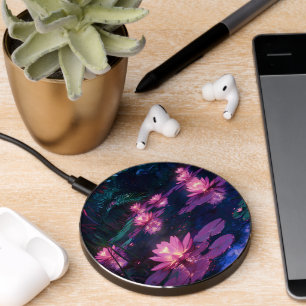 Midnight Zen Nature Pink Lotus Pond Wireless Charger