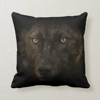 Midnights Gaze - Black Wolf Wild Animal Wildlife Throw Pillows