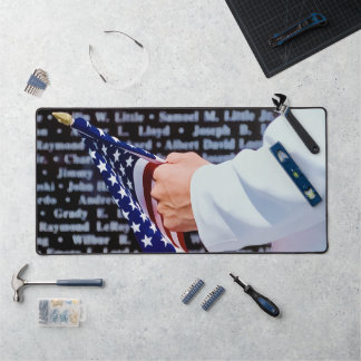 Midshipman Holding American Flag at War Memorial Desk Mat