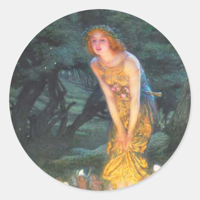 Midsummer Eve (1908) by Edward Robert Hughes Classic Round Sticker (Front)