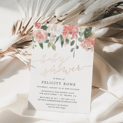 Midsummer Floral  Baby Shower Foil Invitation