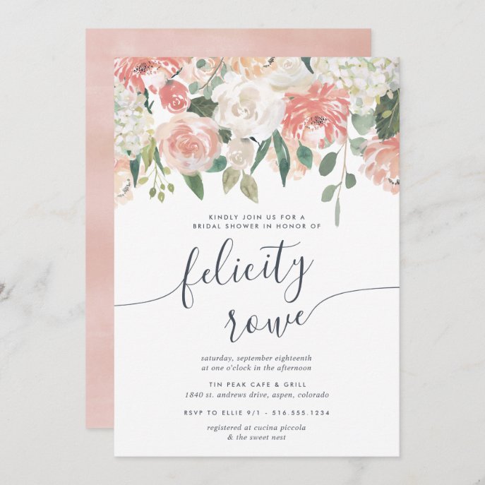 Midsummer Floral Calligraphy Bridal Shower Invitation