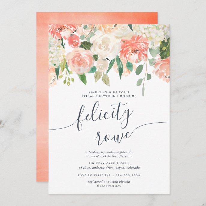 Midsummer Floral Calligraphy Bridal Shower Invitation