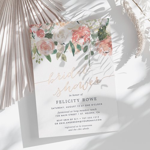 Midsummer Floral Elegant Watercolor Bridal Shower Foil Invitation