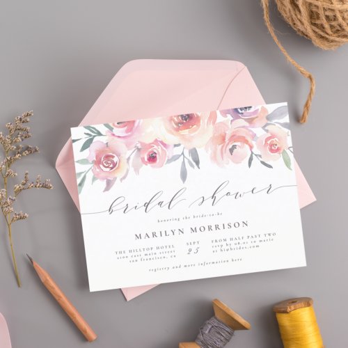 Midsummer Floral Elegant Watercolor Bridal Shower Invitation Postcard