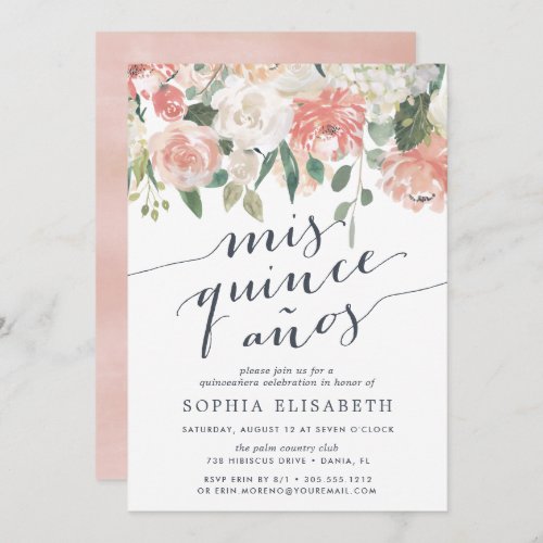 Midsummer Floral  Elegant Watercolor Quinceanera Invitation