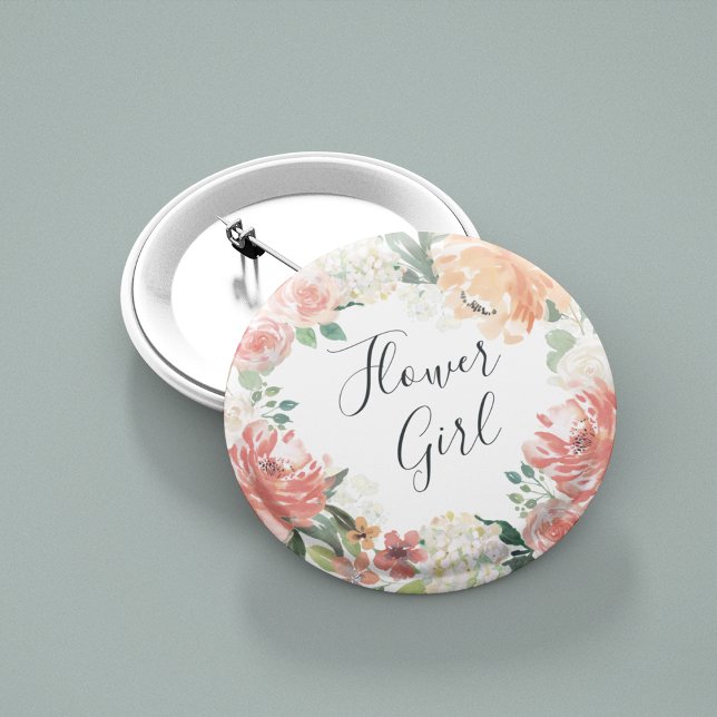 Midsummer Floral Flower Girl Pinback Button (Creator Uploaded)