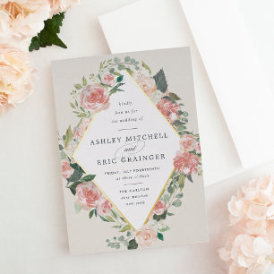 Midsummer Floral   Geometric Frame Wedding Foil Invitation