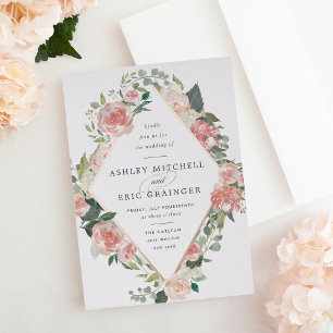 Midsummer Floral   Geometric Frame Wedding Foil Invitation