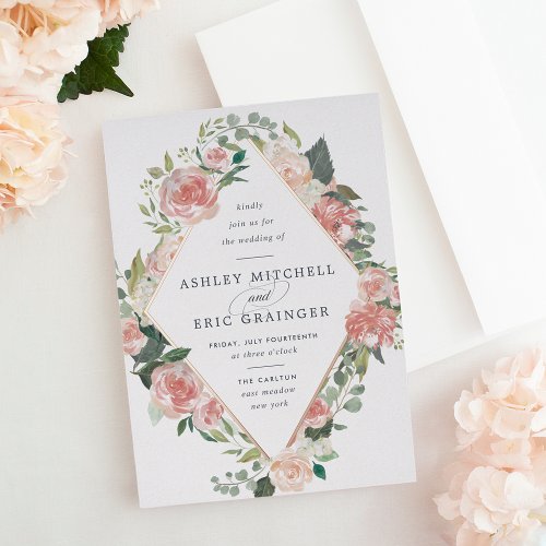 Midsummer Floral  Geometric Frame Wedding Foil Invitation